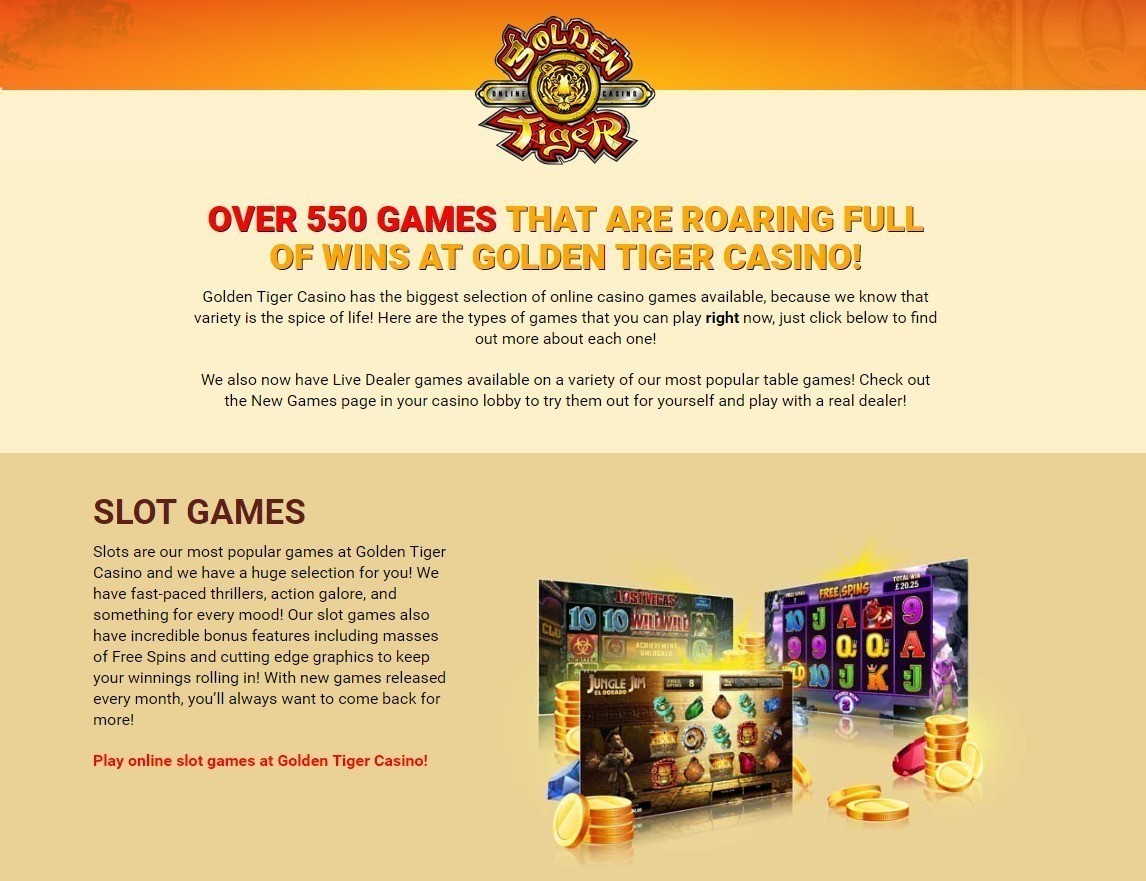 Choose your game at Golden Tiger Casino
