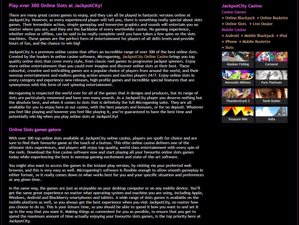 A huge selection of games at Jackpot City Casino