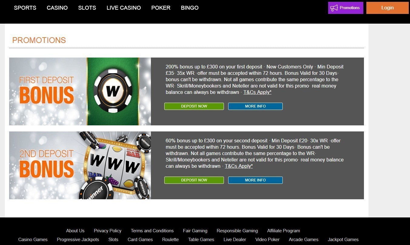 Bonuses at Winner Casino
